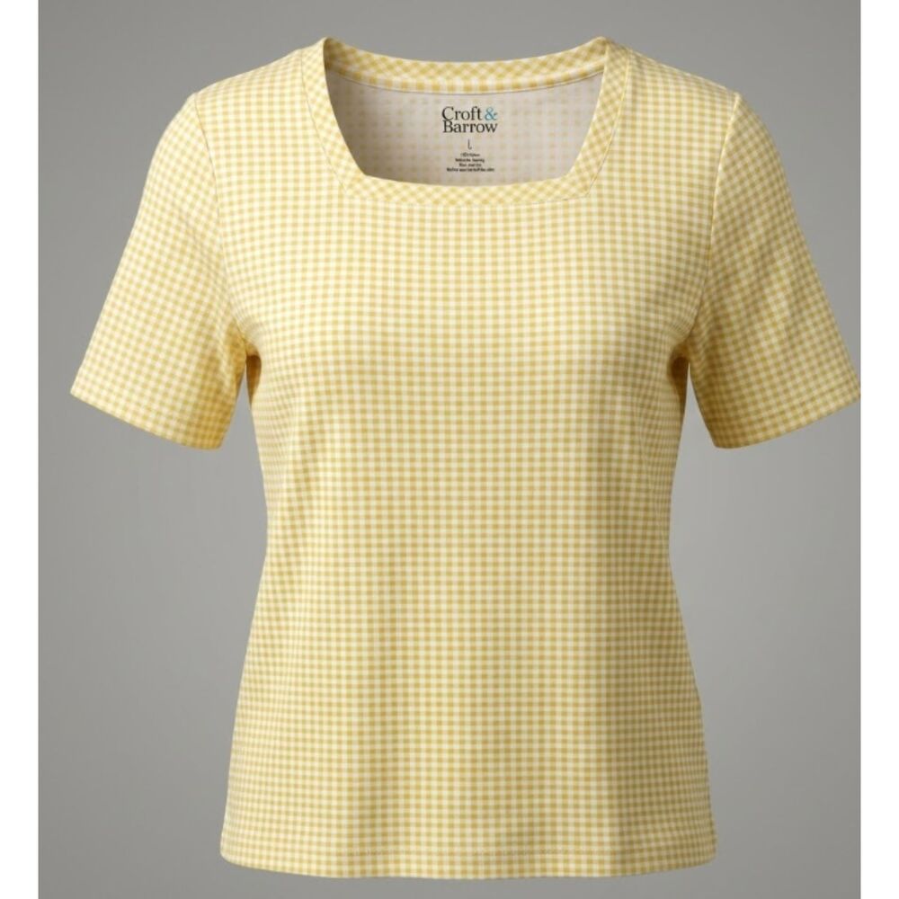 croft & barrow Yellow Gingham Short Sleeve Scoop Neck Tee